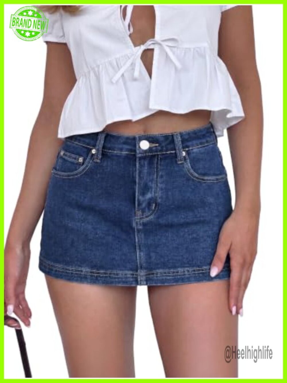 Denim Skort High Waist Mini Skirt with Built-in Safety Shorts